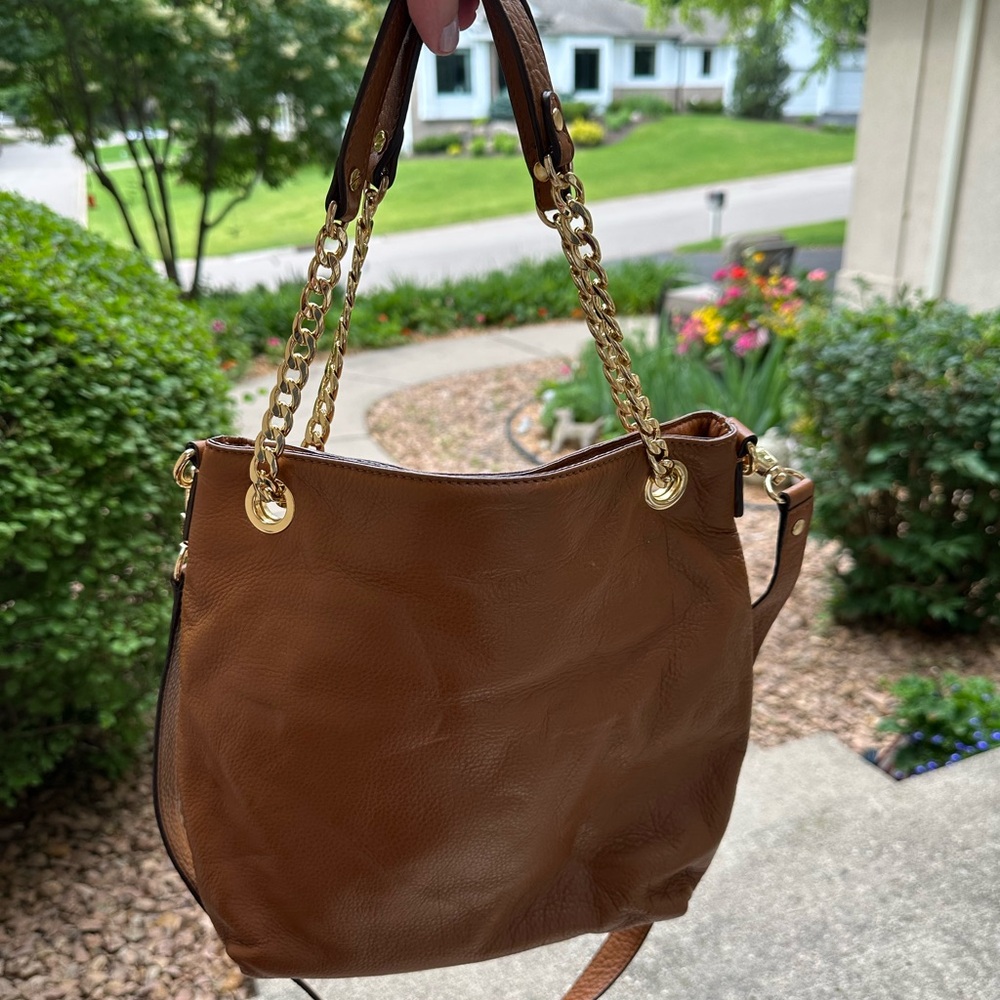 Michael Kors Tan Leather Shoulder Bag with Gold Accents